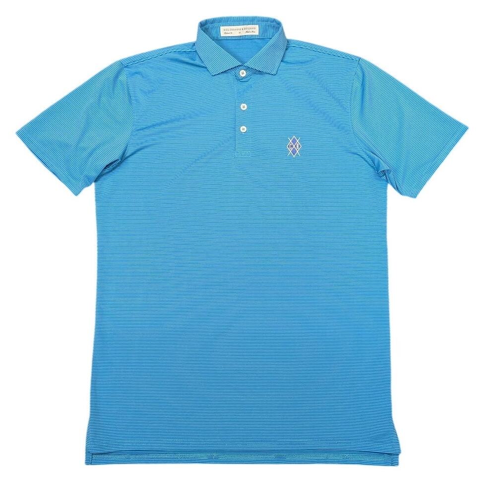 Holderness & Bourne Perkins Performance Striped Golf Polo Fiji Laguna Size M